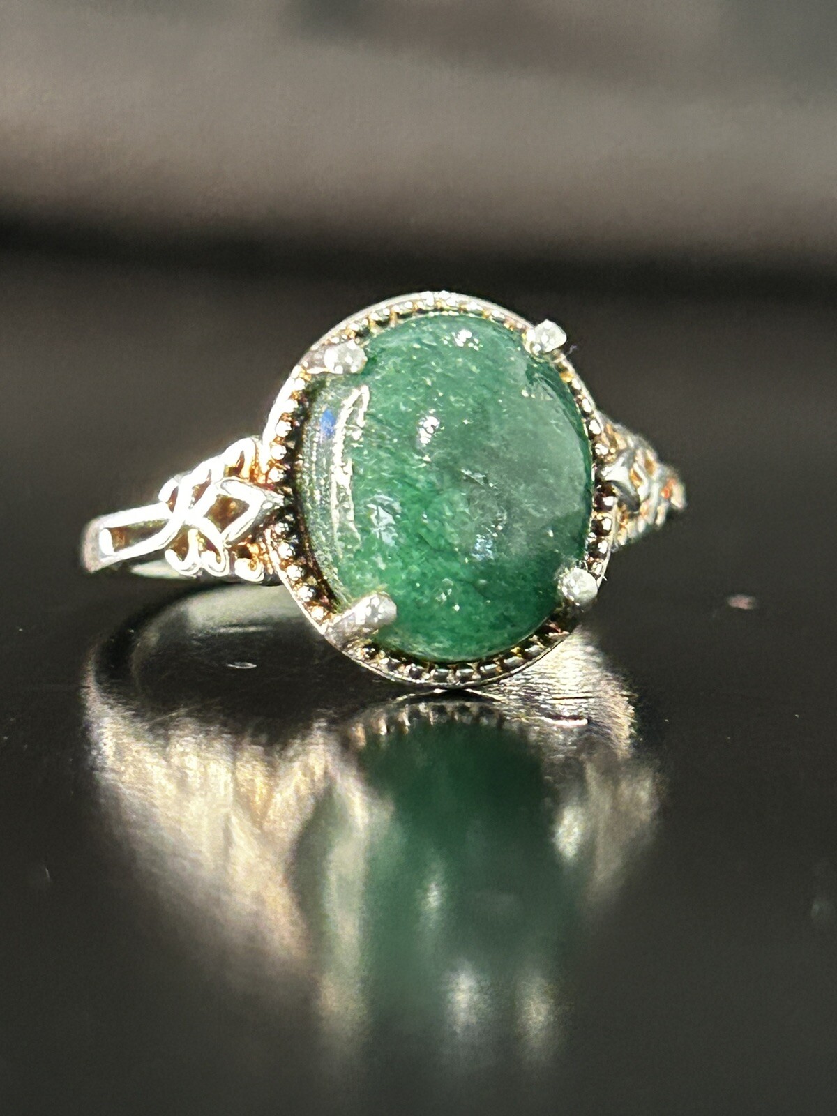 Vintage Ring Size 8 Silver 925 Green Aventurine Oval Gemstone Handmade