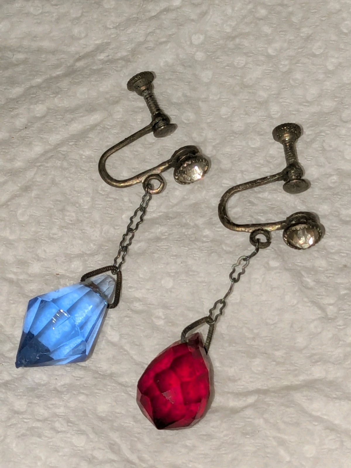 Antique Czech Blue Crystal Faceted Briolettes Drops Estate Find Art Deco