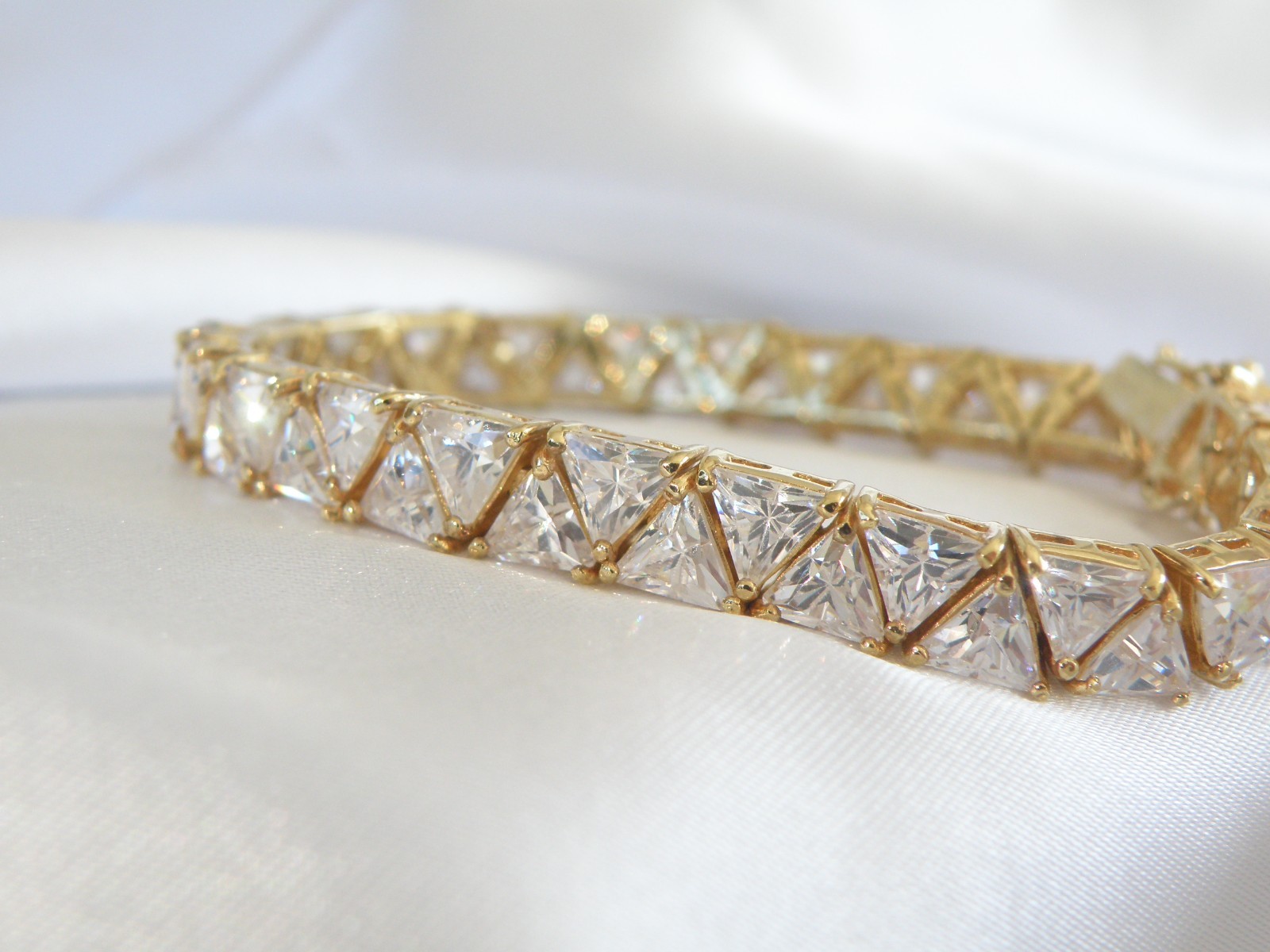 Vintage Sterling Silver 925 Gold Over Trillion Cut CZ Tennis Bracelet 7″