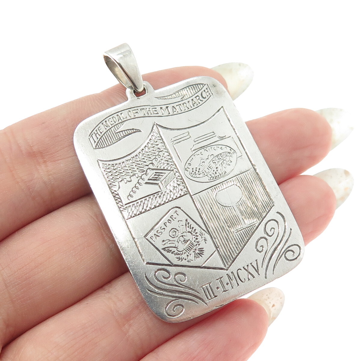 925 Sterling Silver Antique 1915 “The Medal of The Matriarch” Engraved Pendant