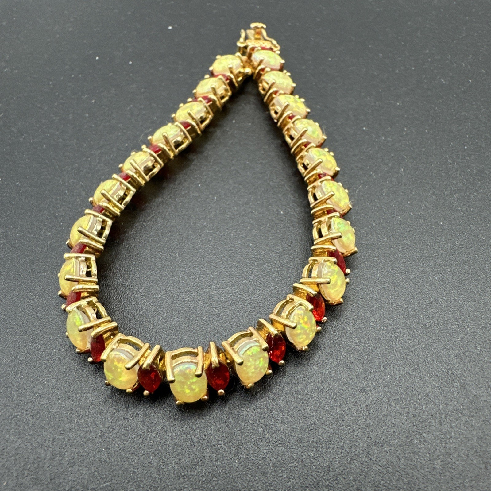 DBJ 925 Sterling Silver Gold Vermeil Red CZ Opal Hoop Earring & Bracelet Set