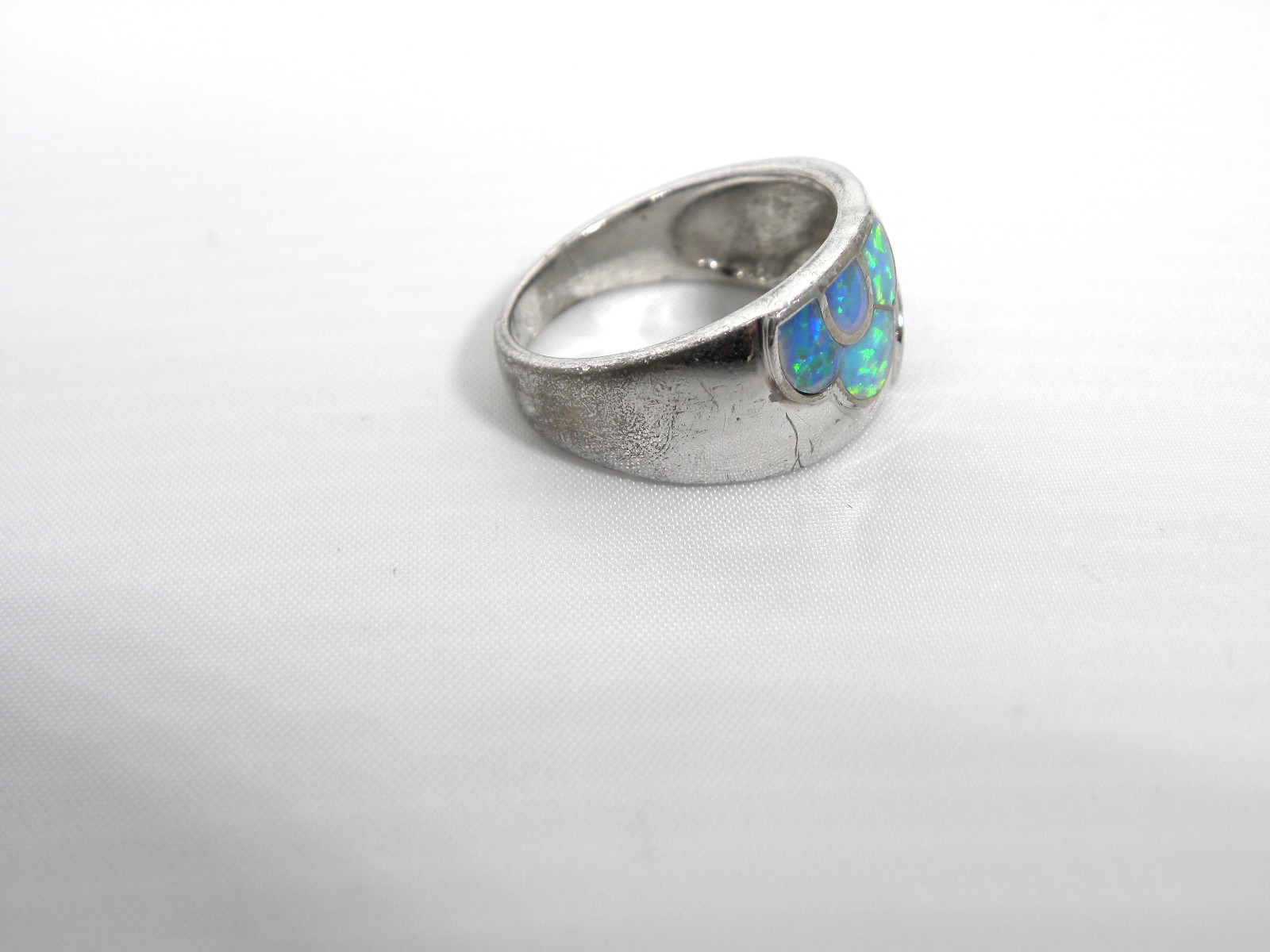 ESTATE Sterling Silver & Inlay Opal Ring 8 Stone