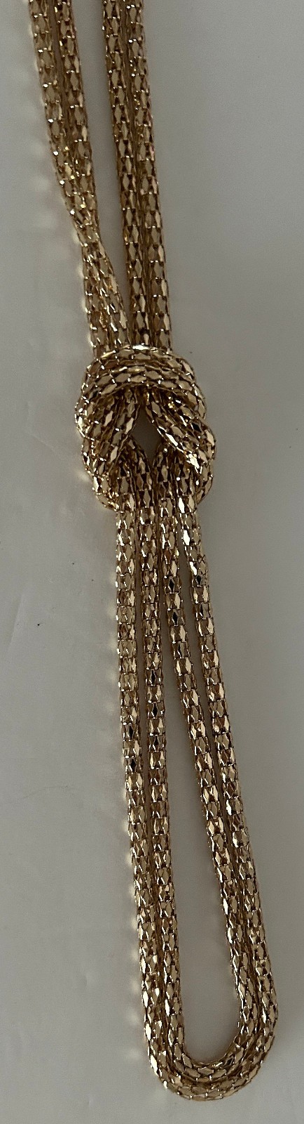 Vintage Gold Tone Rope Chain Knotted Lariat Necklace 13″ ++