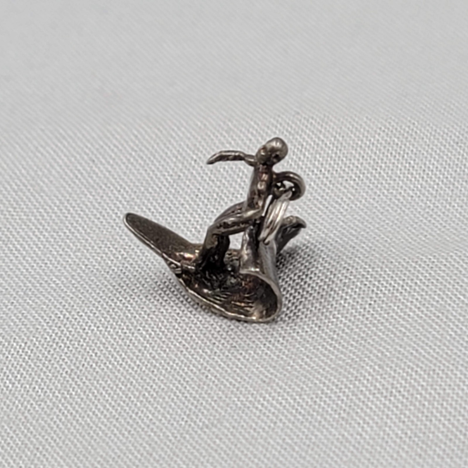 Vintage Male Surfer Wave Sterling Silver Bracelet Charm Pendant 3/4″