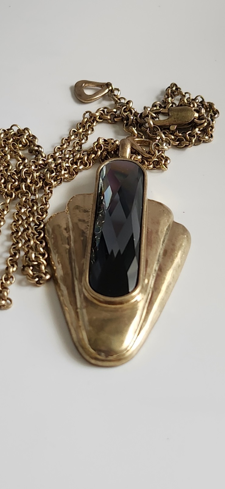 Vintage VeraWang Large Faceted Smokey Crystal Polished Goldtone Pendant Necklace