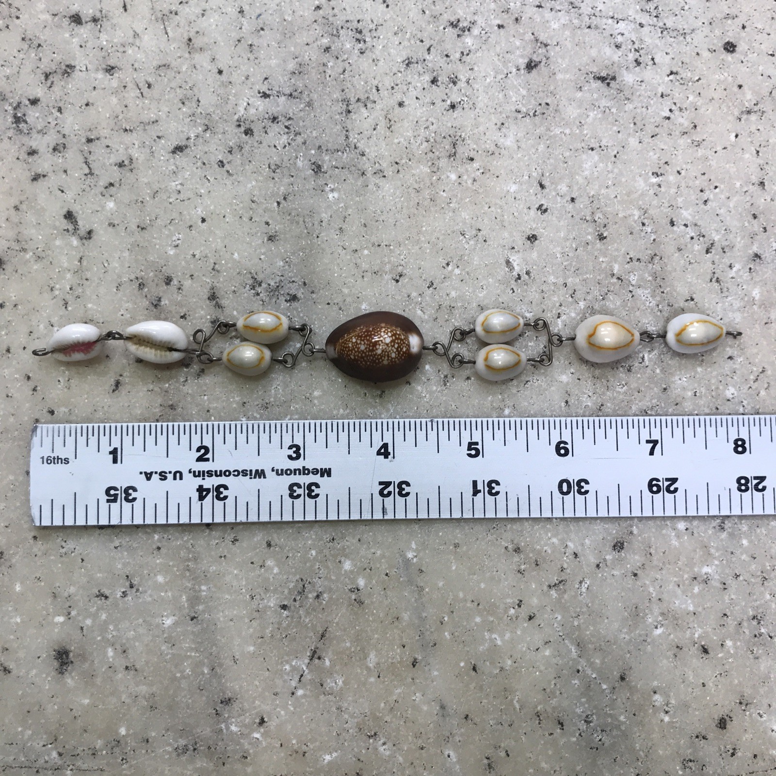 Vintage Souvenir Seashell Bracelet Real Mixed Shells Brown & White Shells Metal