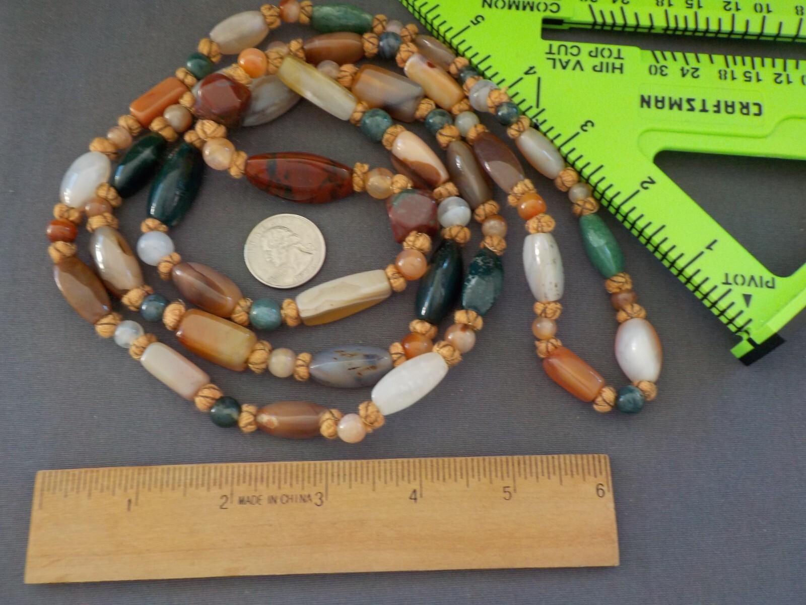 Vintage Strand Necklace Polished Mixed Stones Shapes Semi Precious Agate Quartz