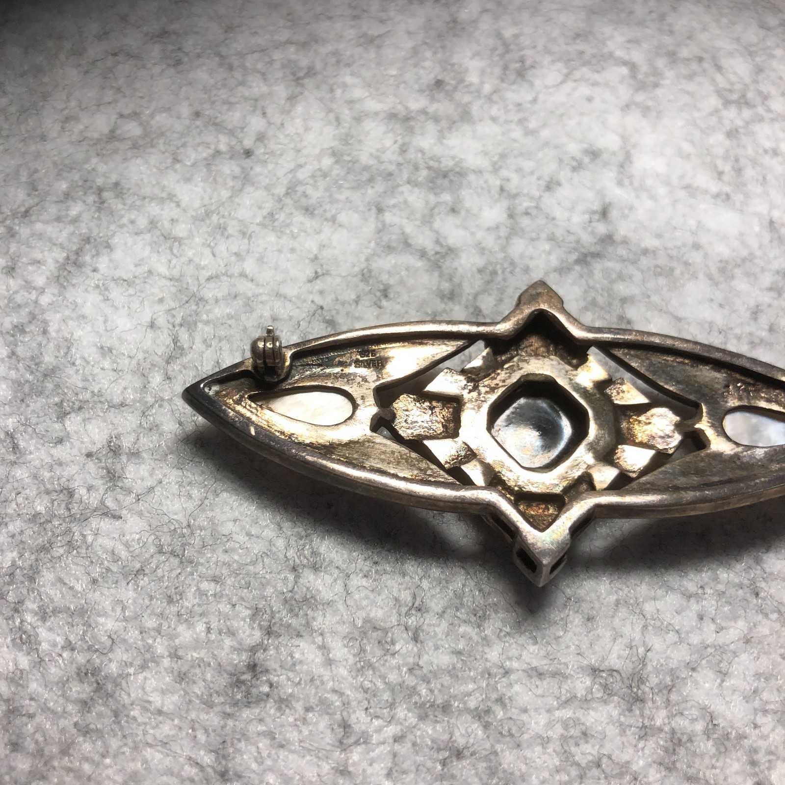 925 Sterling Silver Vintage/Antique Black Onyx ~ Pearl~Marcasite Art Deco Brooch