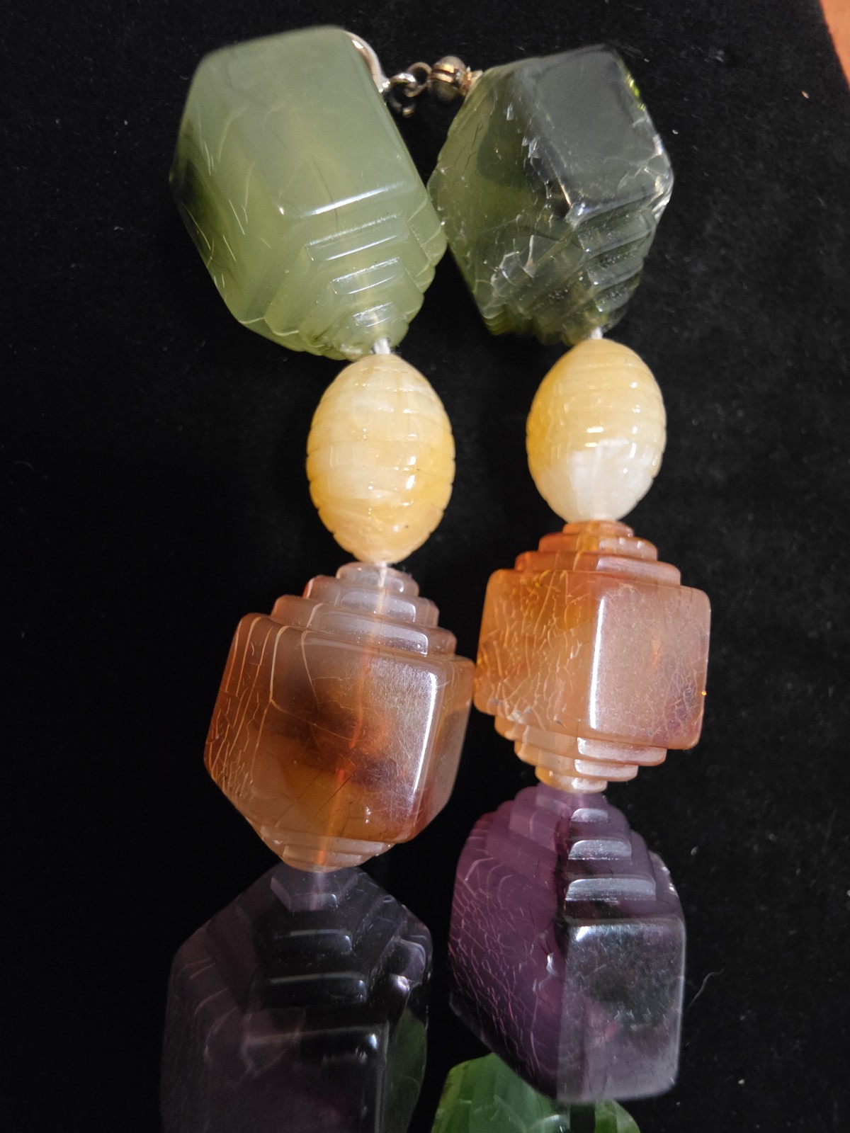 Vintage Plastic Beads Stone Like Necklace Rainbow Lucite Resin Color