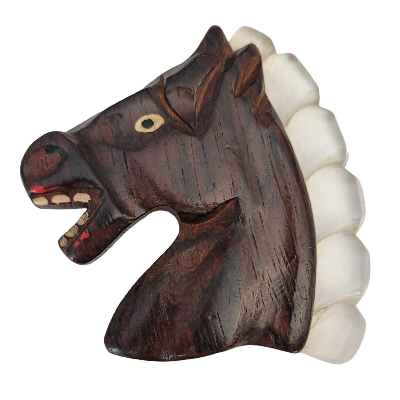 Clear Lucite And Carved Wood Horse Head Brooch M154