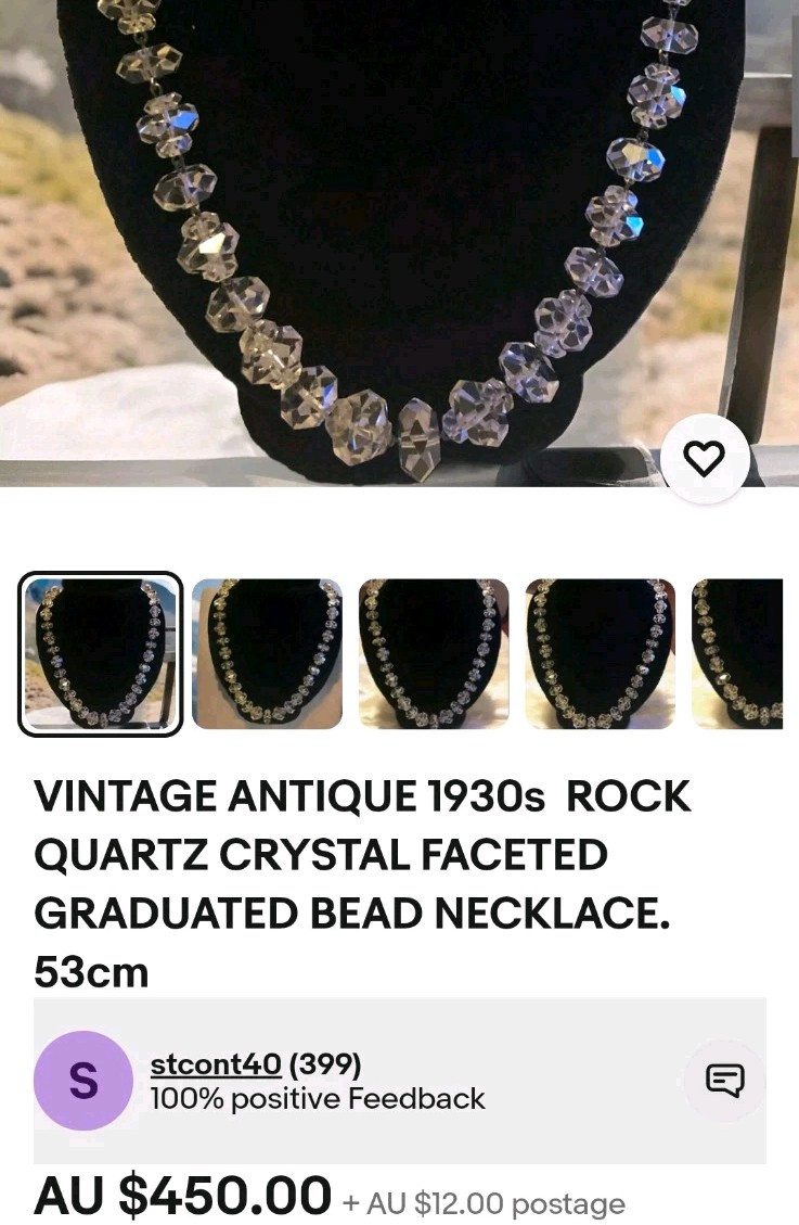 Vintage Rare Cut 1930’s Art Deco 45cm Faceted Rock ? Crystal Bead Necklace