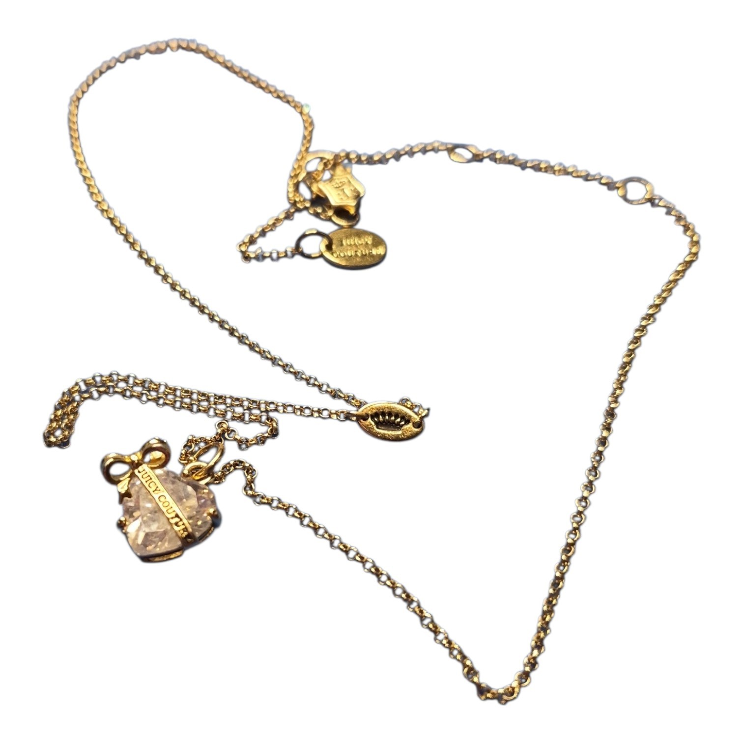 Vintage Juicy Couture Gold Tone Heart Necklace Y2K 2000s Fashion Jewelry Signed