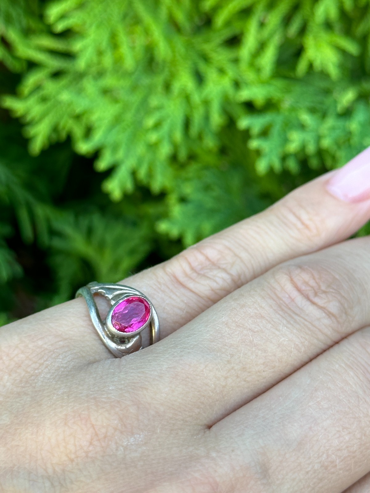 USSR Ring Woman Silver 925 Vintage Jewellery corundum (ruby) – 17.5mm
