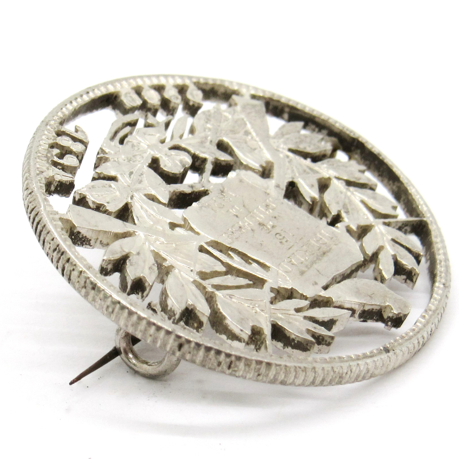 VINTAGE STERLING SILVER 0900 1894 LIBERTAD GUATEMALA ROUND MEDAL PIN BROOCH