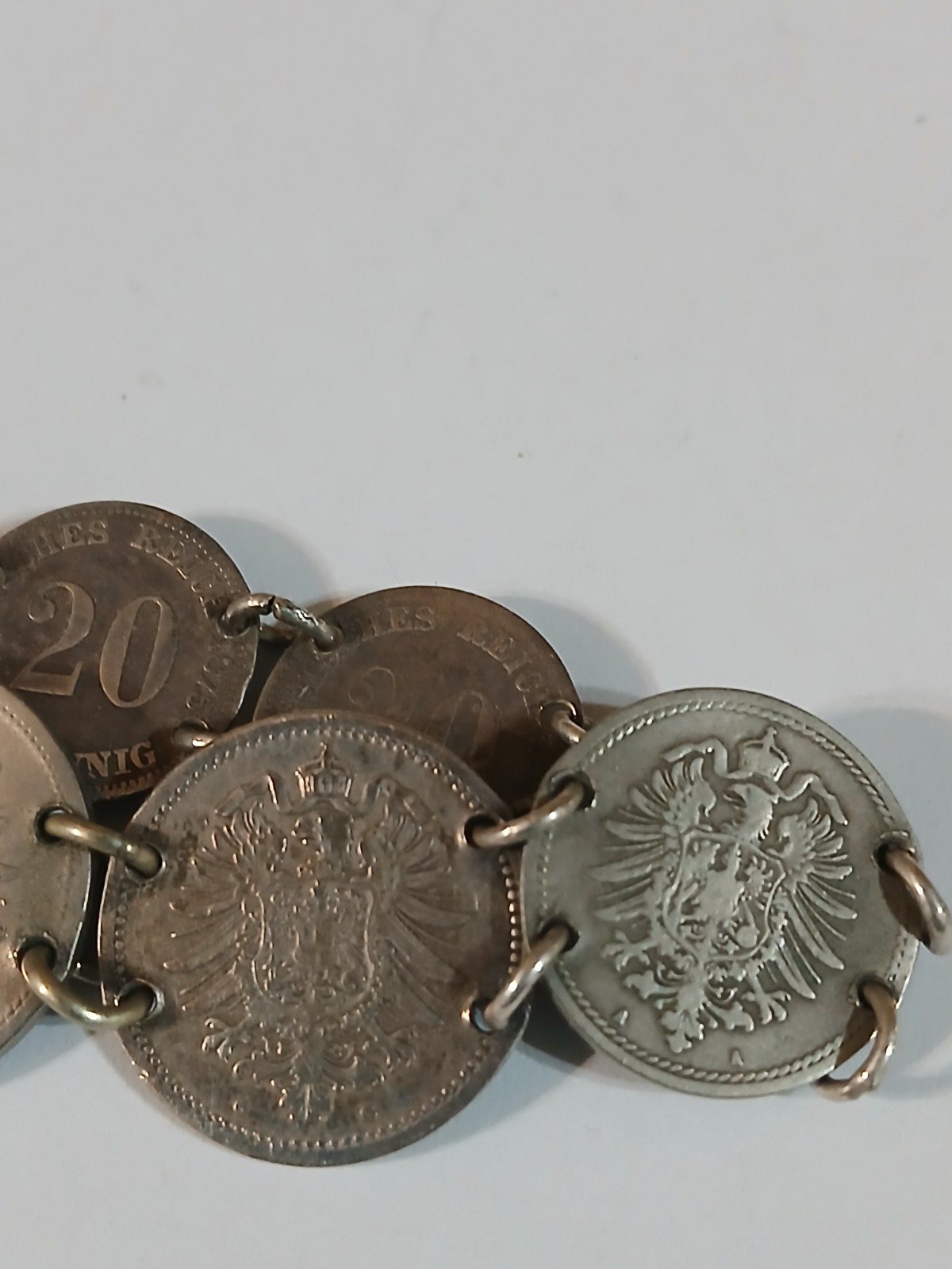 900 Silver Antique 1874-1876 Germany Coin Link Bracelet 8″ 11 Coins 25g