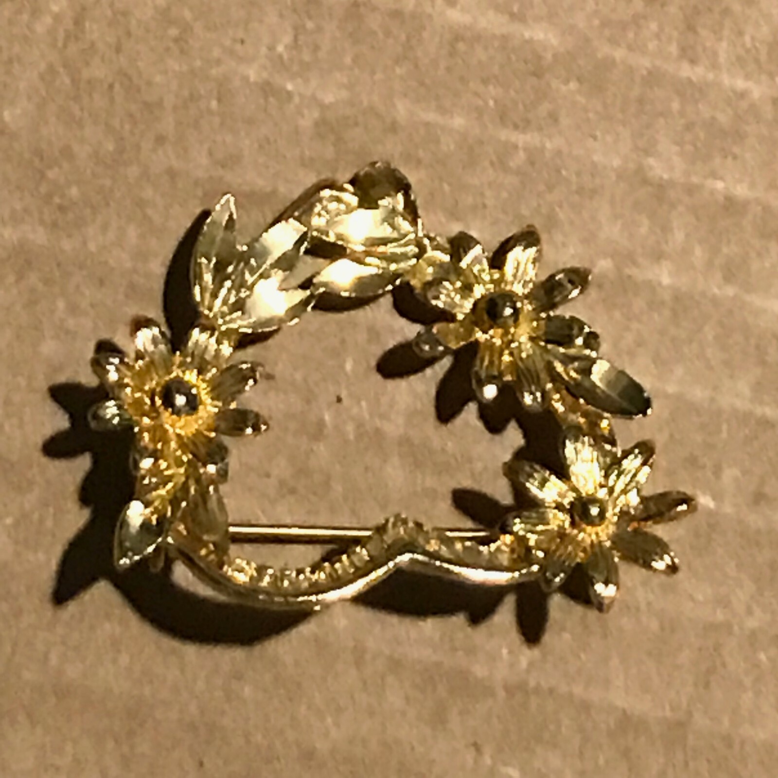 Estate Goldtone Heart with Flowers Pin Brooch – 1.5 x 1 and 3/8th’s inches –