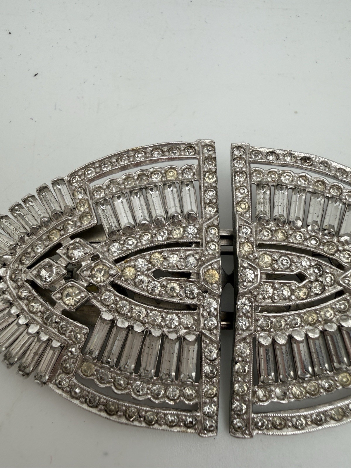 Vintage Art Deco Rhinestone Brooch Dress Clip Mechanism Pat 2161668