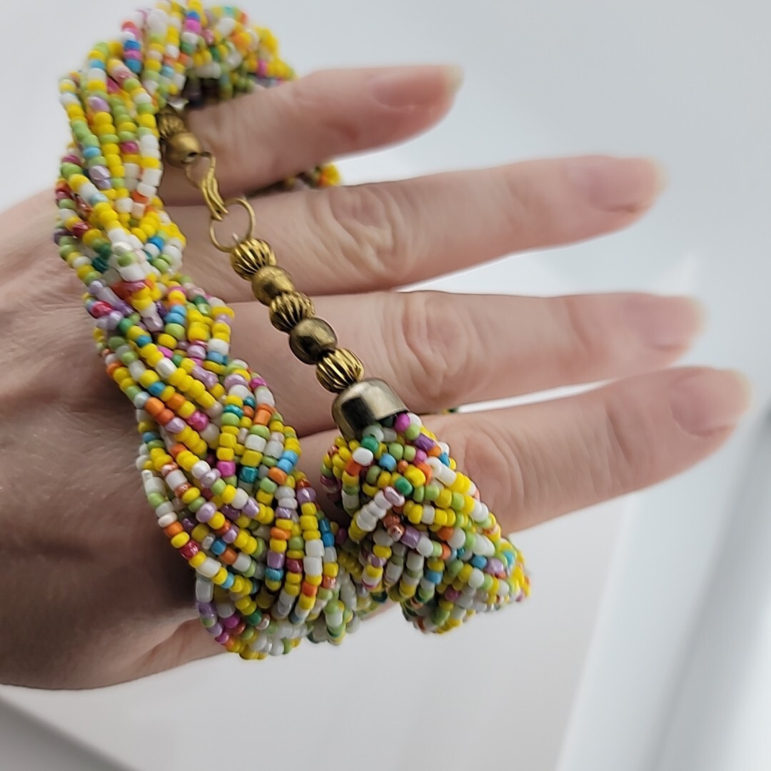 Vintage Braided Seed Bead 19″ Necklace Easter Multicolor Chunky Retro