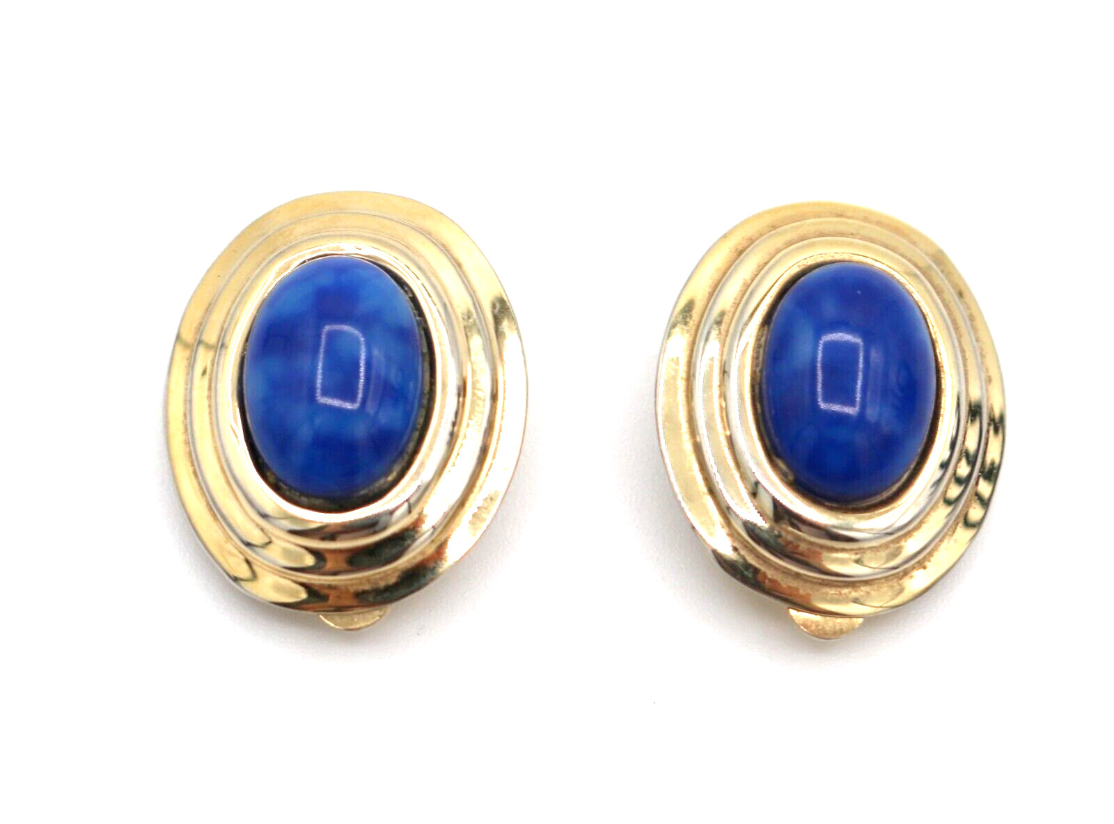 Vintage Gay Boyer Faux Blue Lapis Gold Tone Clip On Earrings