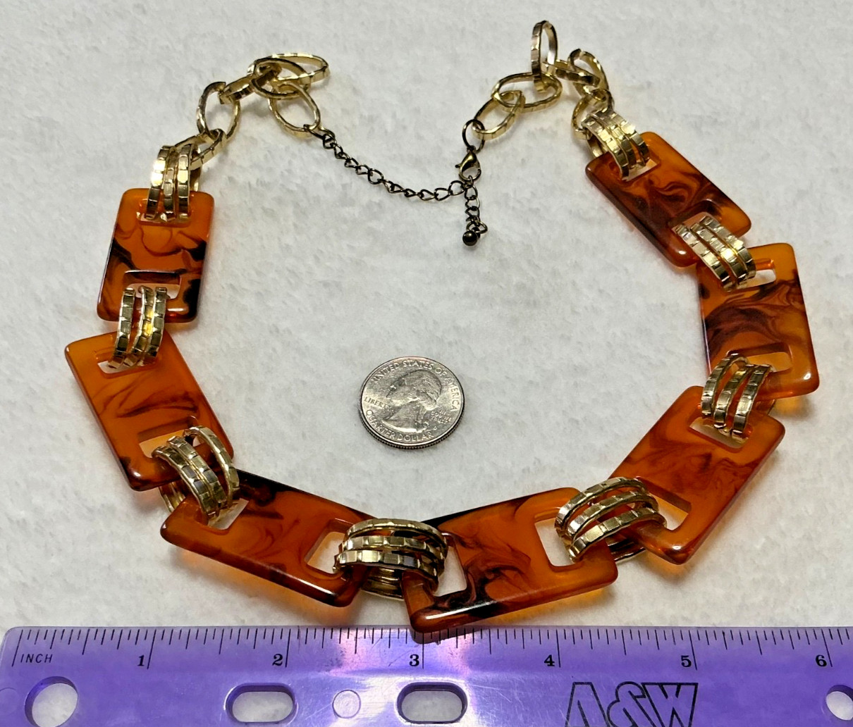 Vintage Faux Tortoise Shell Look Acrylic Chunky Gold Tone Necklace