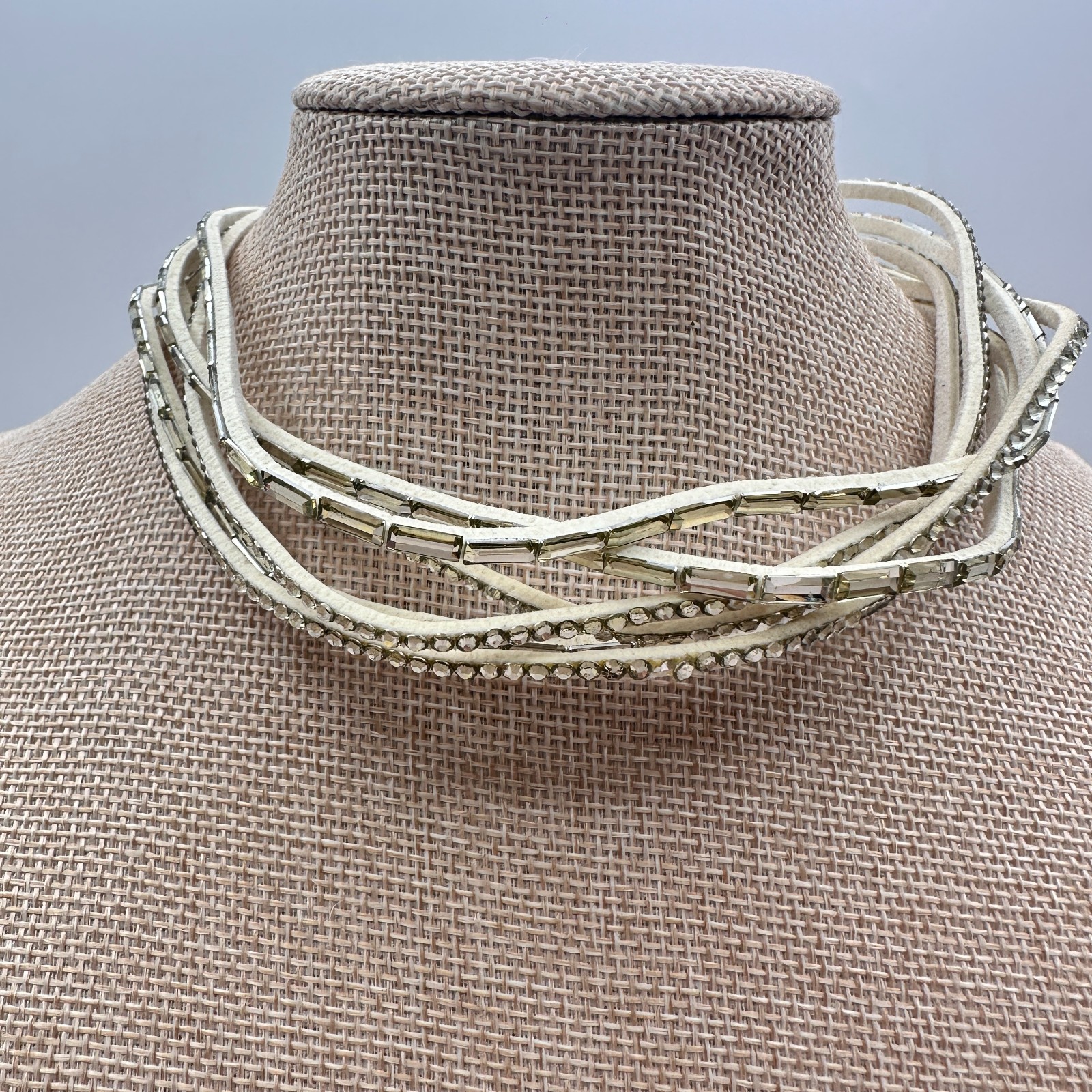 Vintage Y2K Multi-Strand Clear Glass Choker Wrap Necklace Womens Classic Jewelry