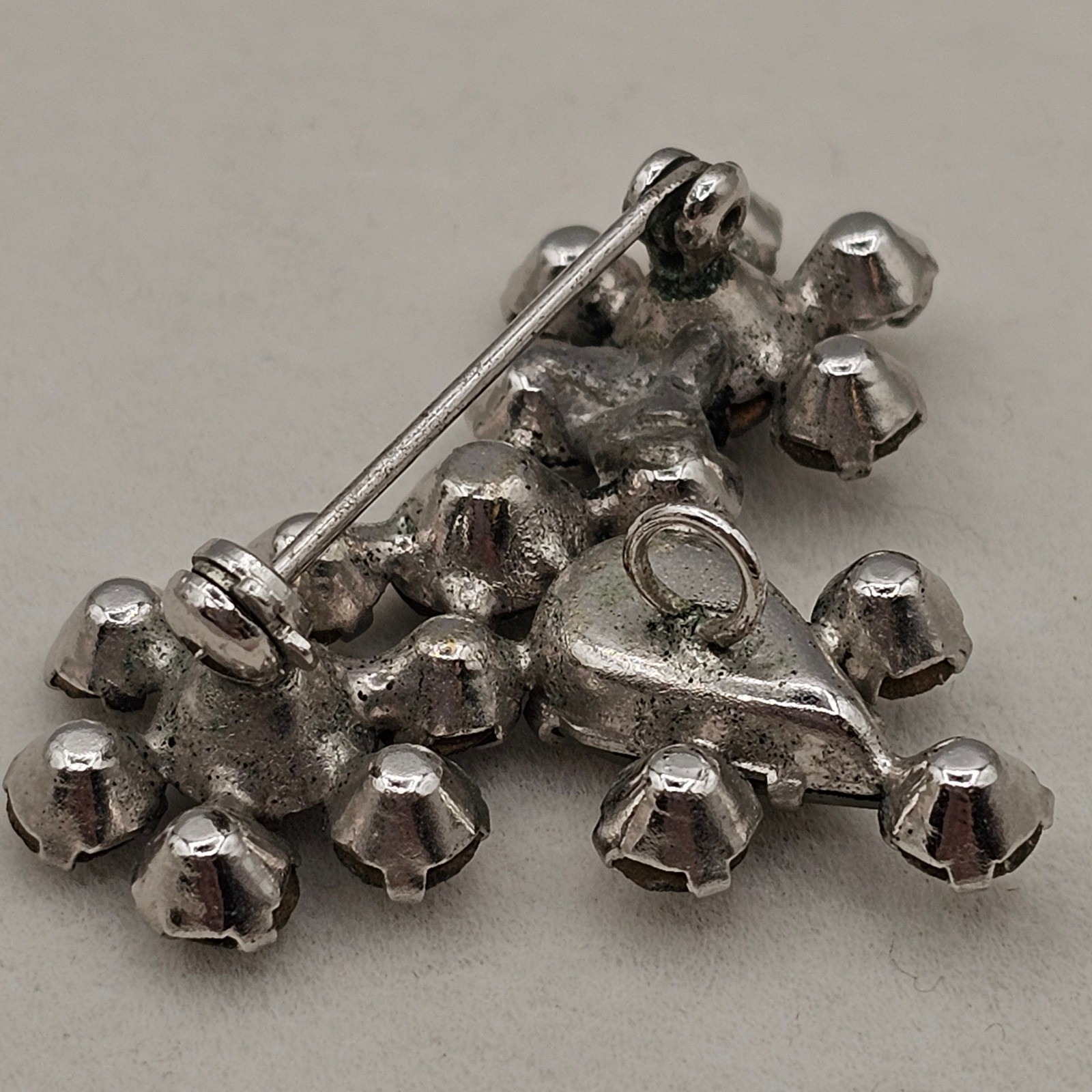 Vtg Rhinestone Brooch Pendant Clear Glass Silver Tone Floral Cluster Pin 1.5″