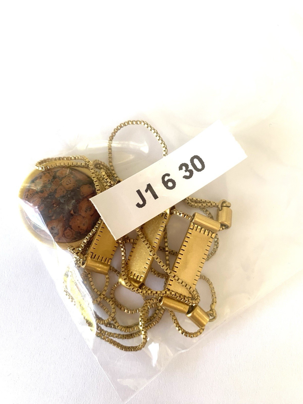 Fashion Long Necklace Gold Tone Modernist Person Metal Stone Pendant Signed M