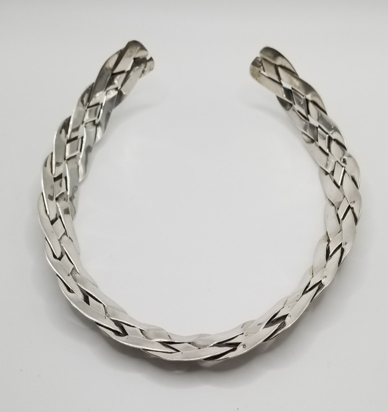 Vintage Sterling Silver Braided Collar Choker Necklace 17.5mm Wide