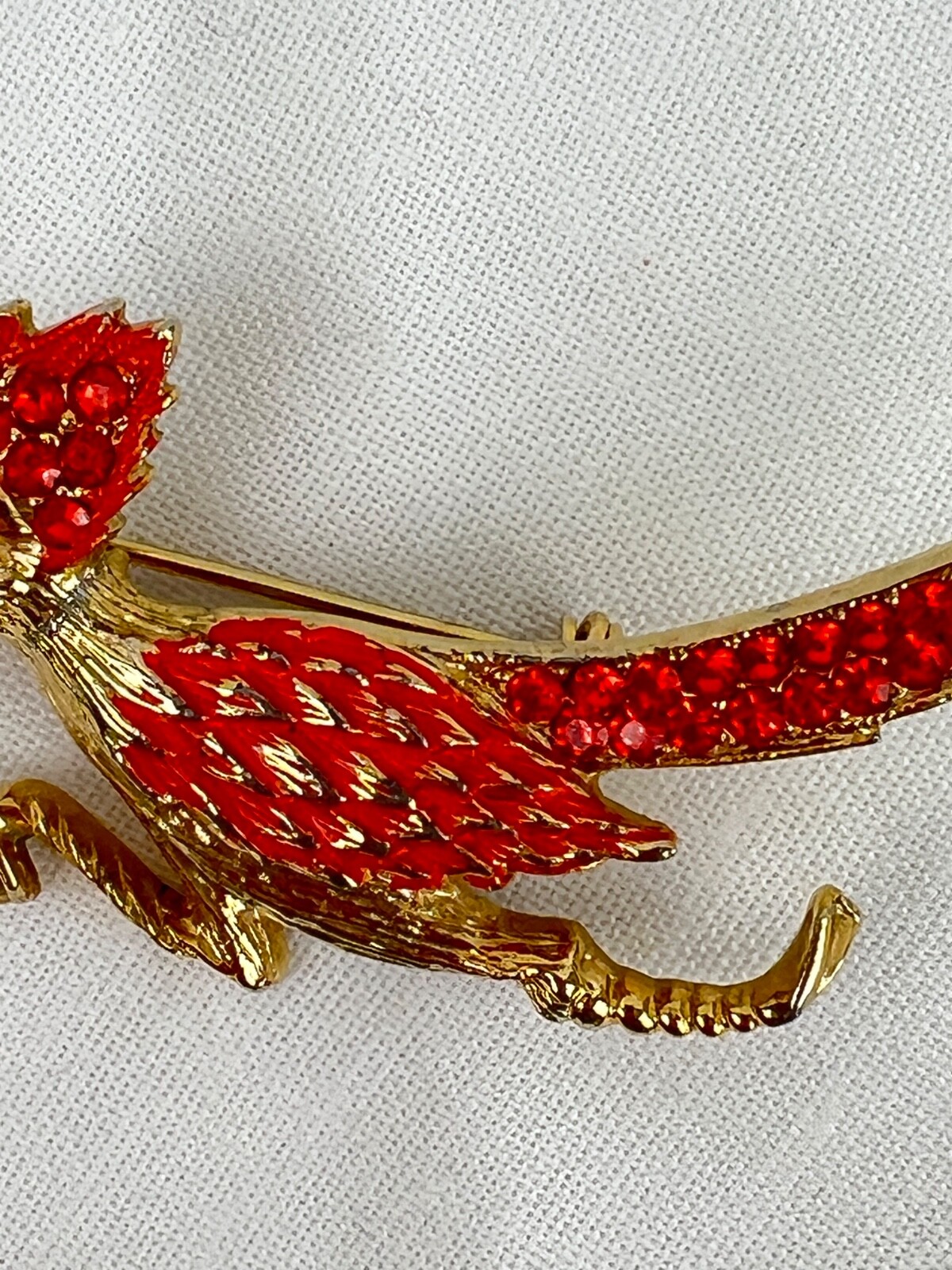 Lot of 3 Gold Tone Bird Brooches Pins Jelly Belly Rhinestones Red Orange Cream