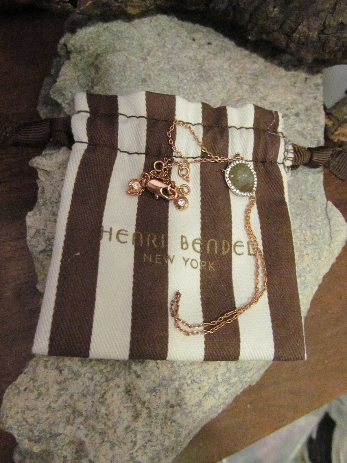 HENRI BENDEL Rose Gold tone Labradorite stone Finger Chain Bracelet