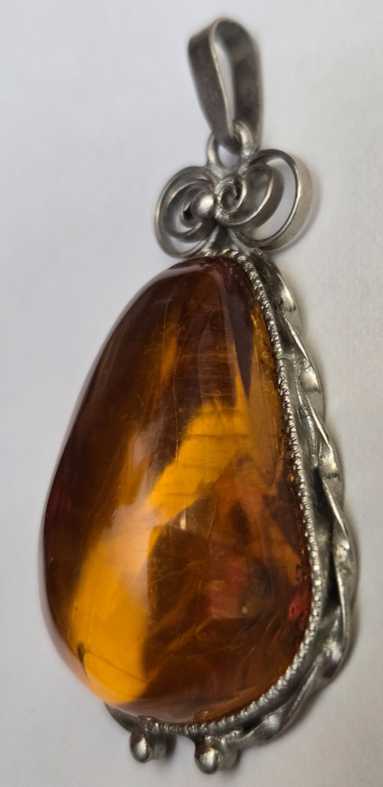 Vintage Brown Natural Amber Pendant from Latvia with Metal Setting
