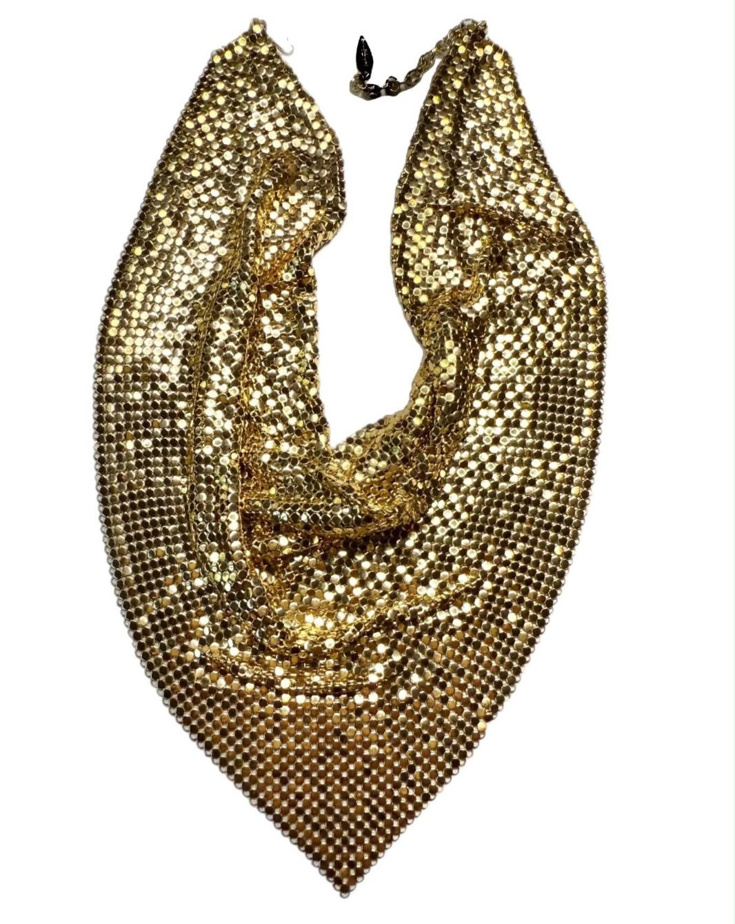 LUX Vintage Whiting + Davis Gold Mesh Bib Necklace, Signed