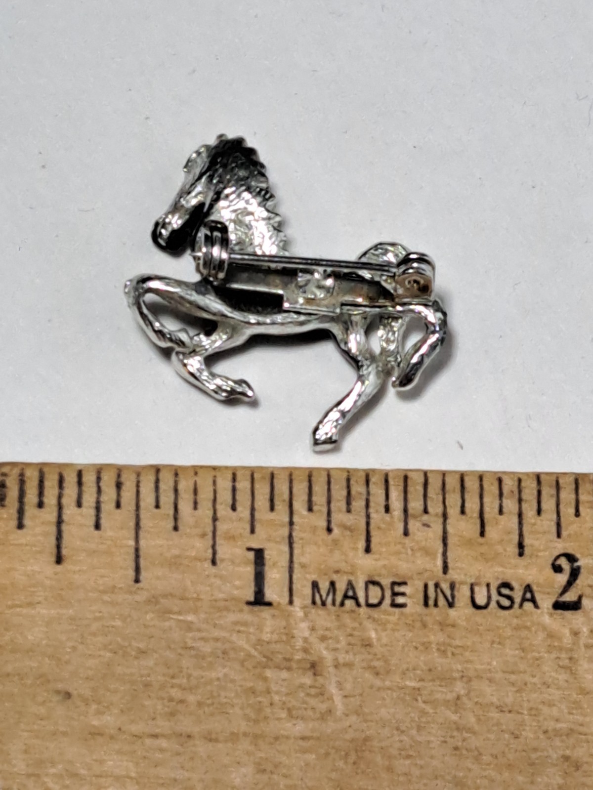 Vintage Black Running Horse Silver Tone Enamel Pin
