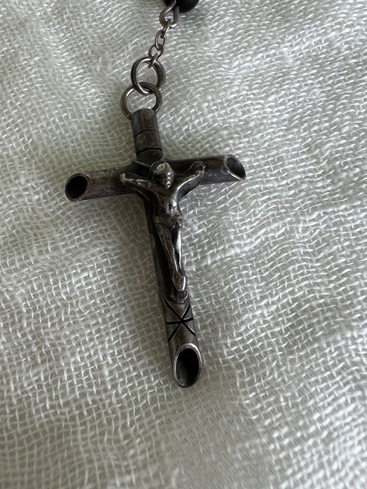 Vintage Black Glass Bead & Silver Tone Rosary 1990s – 20″