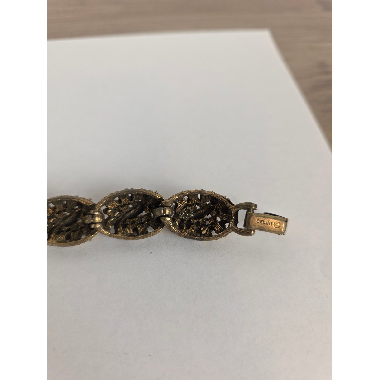 Selini Vintage Gold Tone Multi Amber Rhinestone Filigree Link Bracelet 7.25in