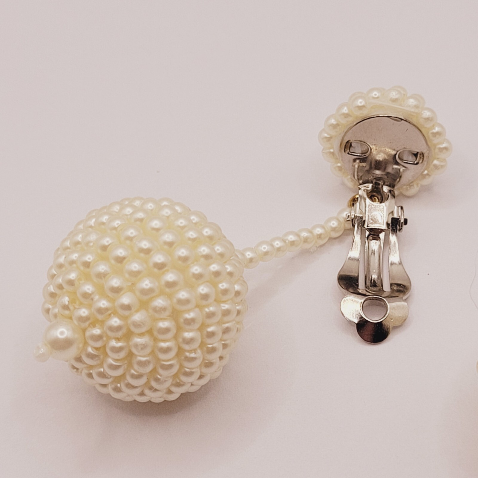 Unique Ball Drop Dangle with Faux Pearl Long Beaded Costume Clip On Earrings