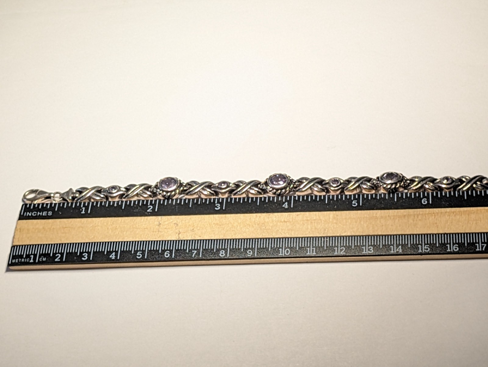 VINTAGE STERLING SILVER AMETHYST BRACELET ABOUT 7 1/16″ LONG