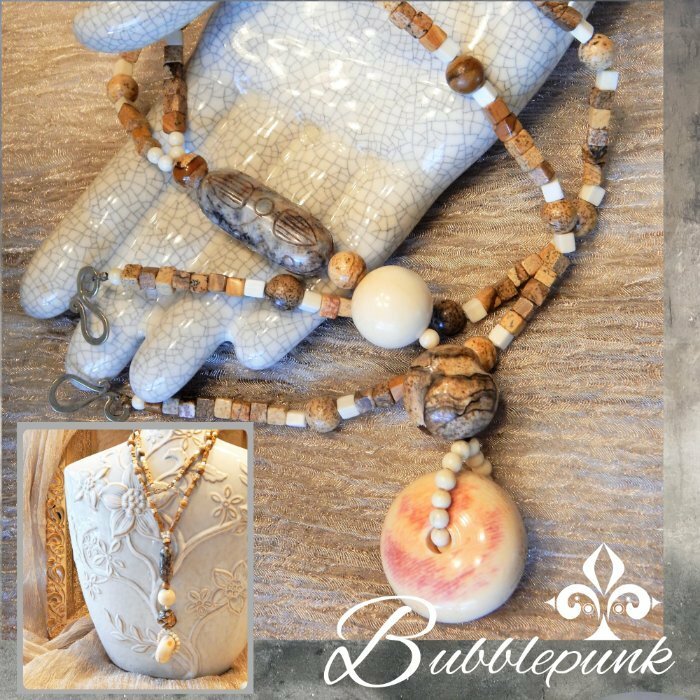 Retro Vintage Earthy Organic Boho Chic Natural Stone Bead Y Necklace