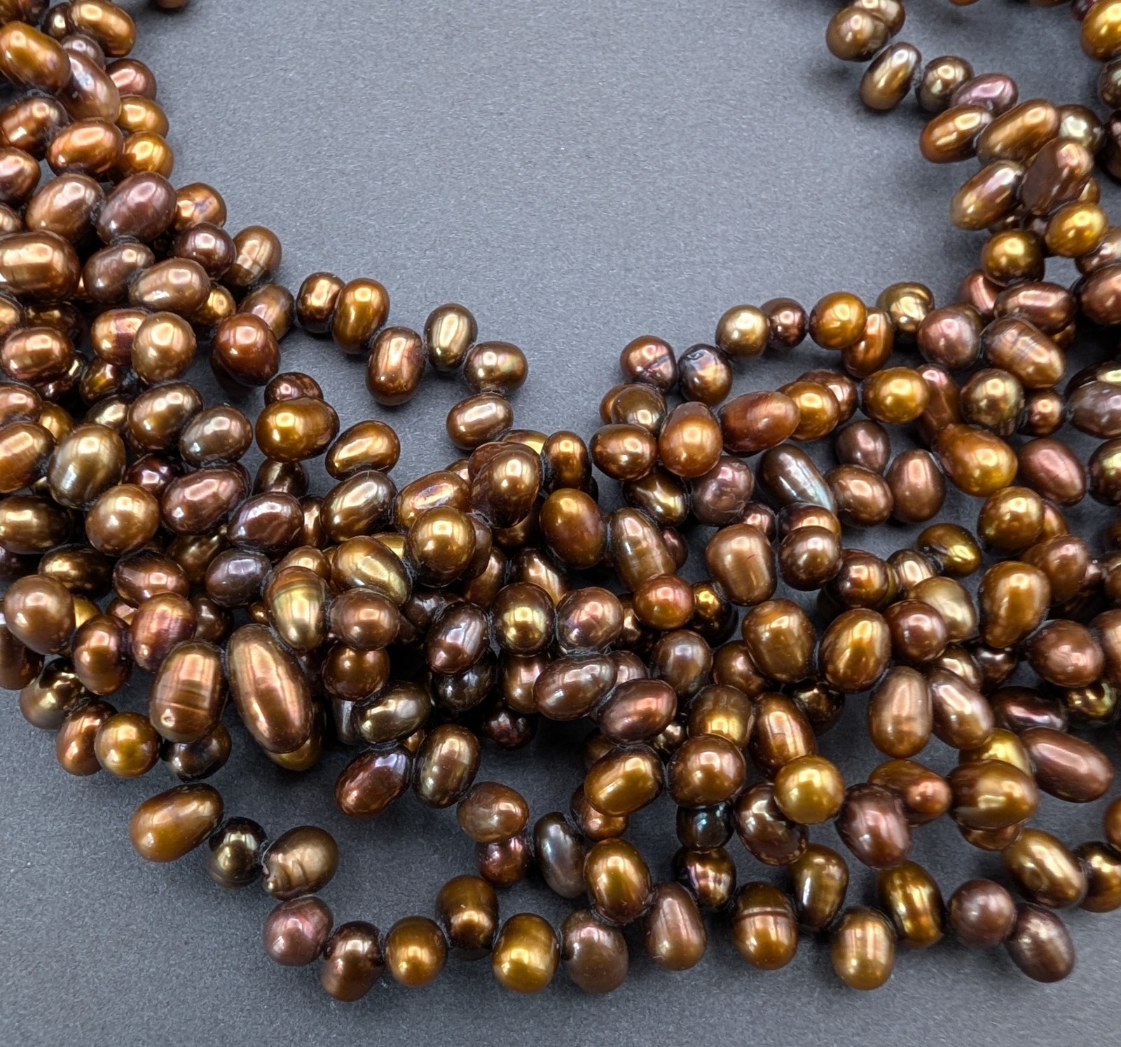 Multi Strand Bronze Freshwater Pearl Torsade Necklace 925 Silver