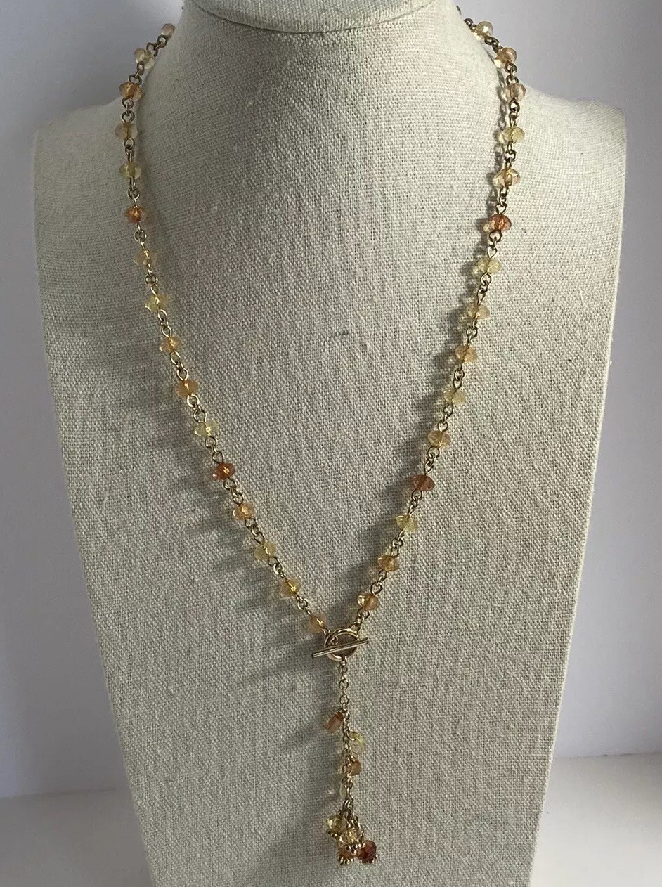 Vintage Avon Gold Tone Y-Drop Necklace Faceted Beads Toggle Closure 19”