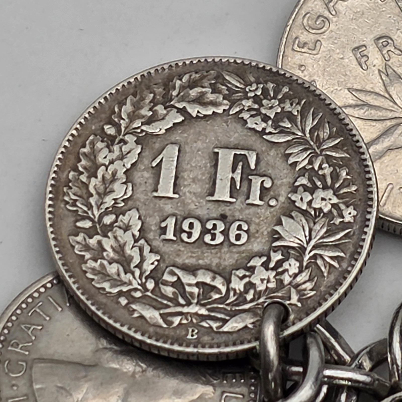 LeStage Sterling Silver Coin Charm Bracelet 58g Mid Century Estate Jewelry Euro