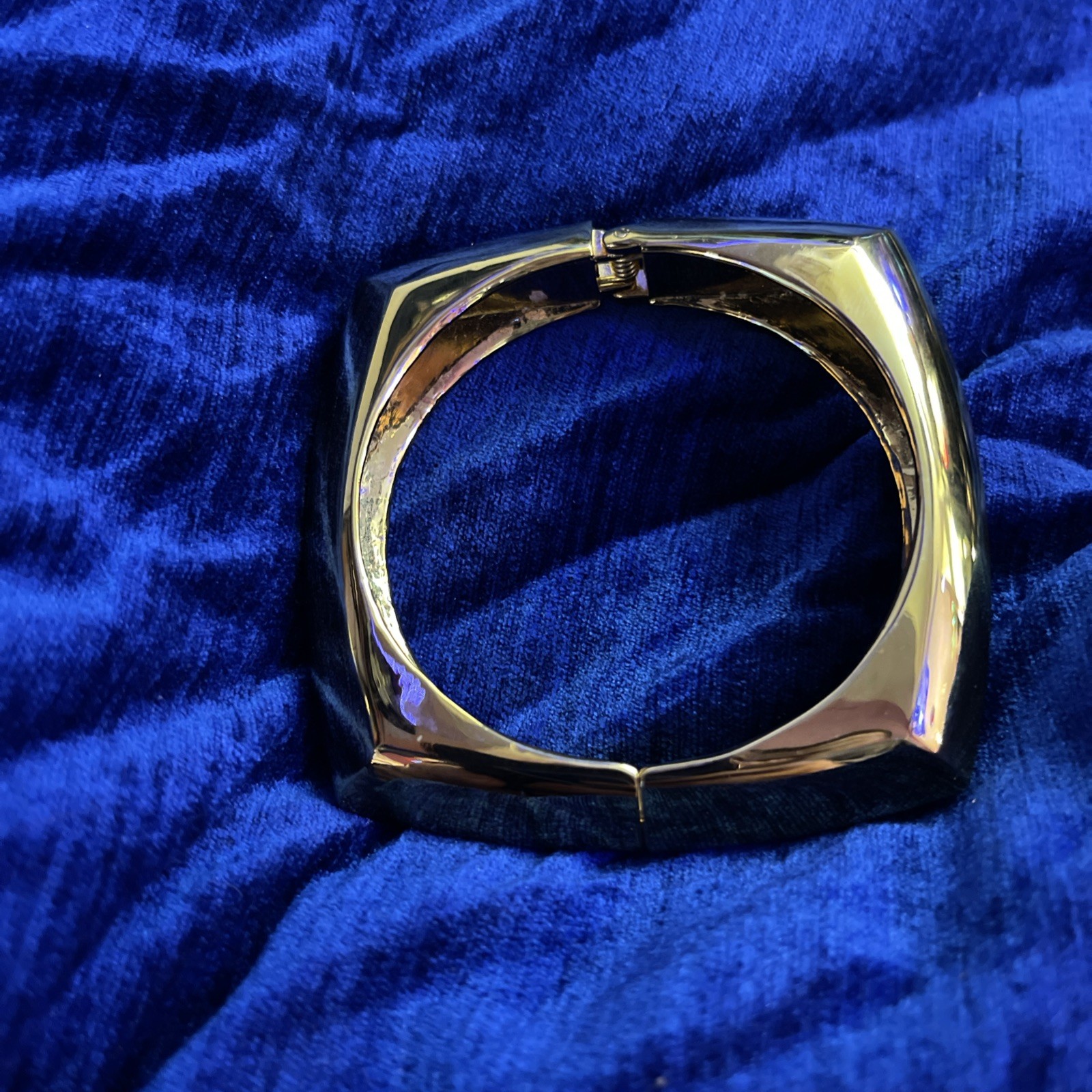 Vintage Gold Tone Hinged Bangle Bracelet, Chunky Square Cuff, Modern Minimal