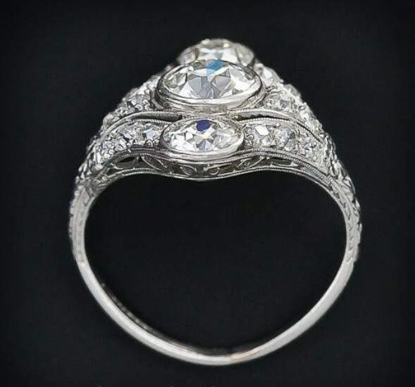 Three Stone 2.50Ct Round Cut CZ Art Deco Antique Engagement Ring 925 Silver