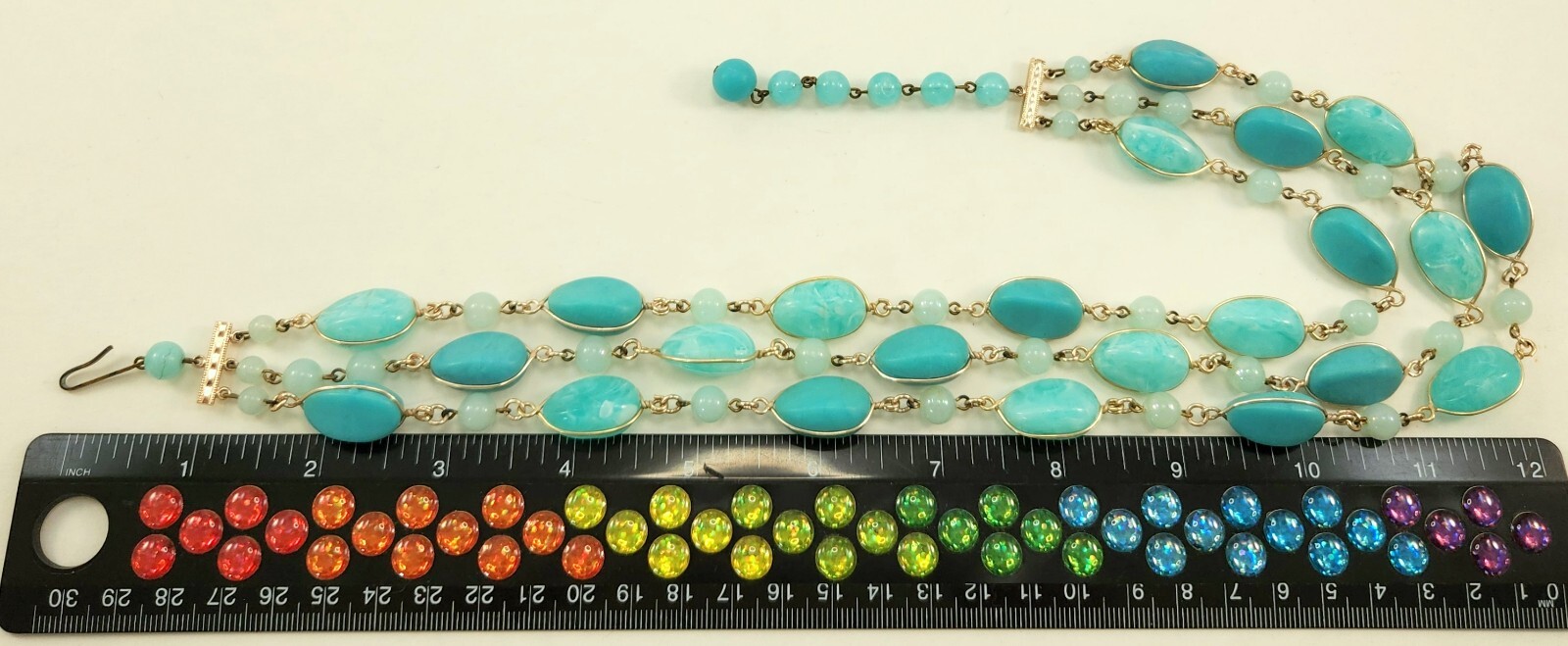 Vintage Western Germany Multi Strand Choker Necklace Beaded Blue 15 in-17.5 in