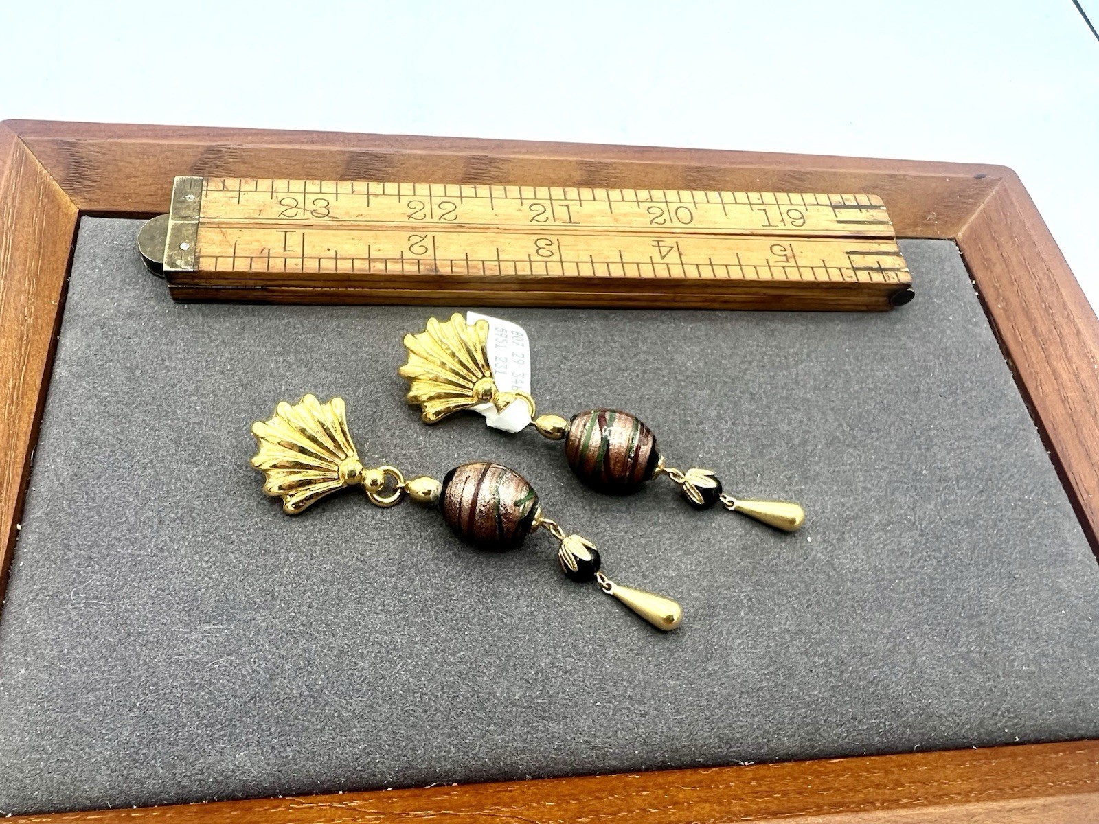 Vintage Gold Black Glass Bead Earrings Dangles New Old Stock NOS 1980s NWT VR