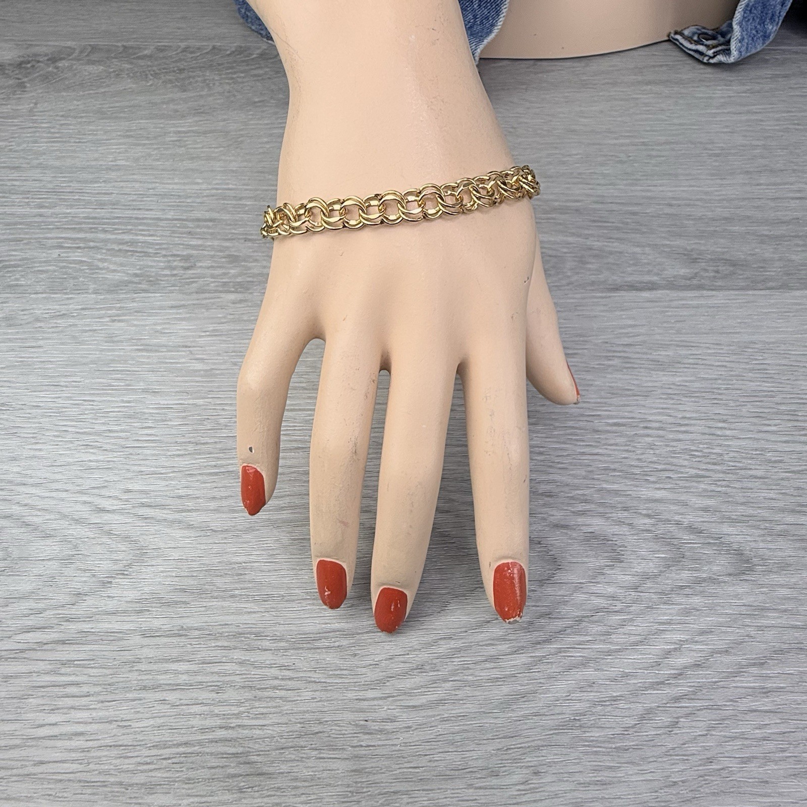 Vintage 12K Gold Filled Double Link Starter Chain Charm Bracelet Approx. 8”
