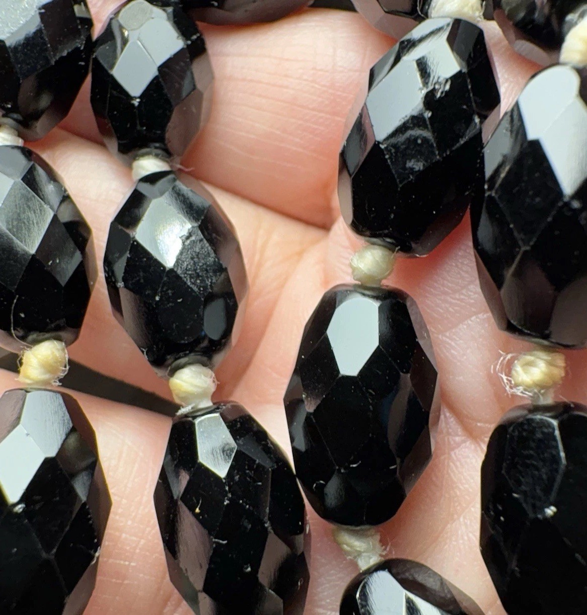 1930s–1950s Czech BLACK GLASS Bracelet French Jet Style Toggle Silk Knots