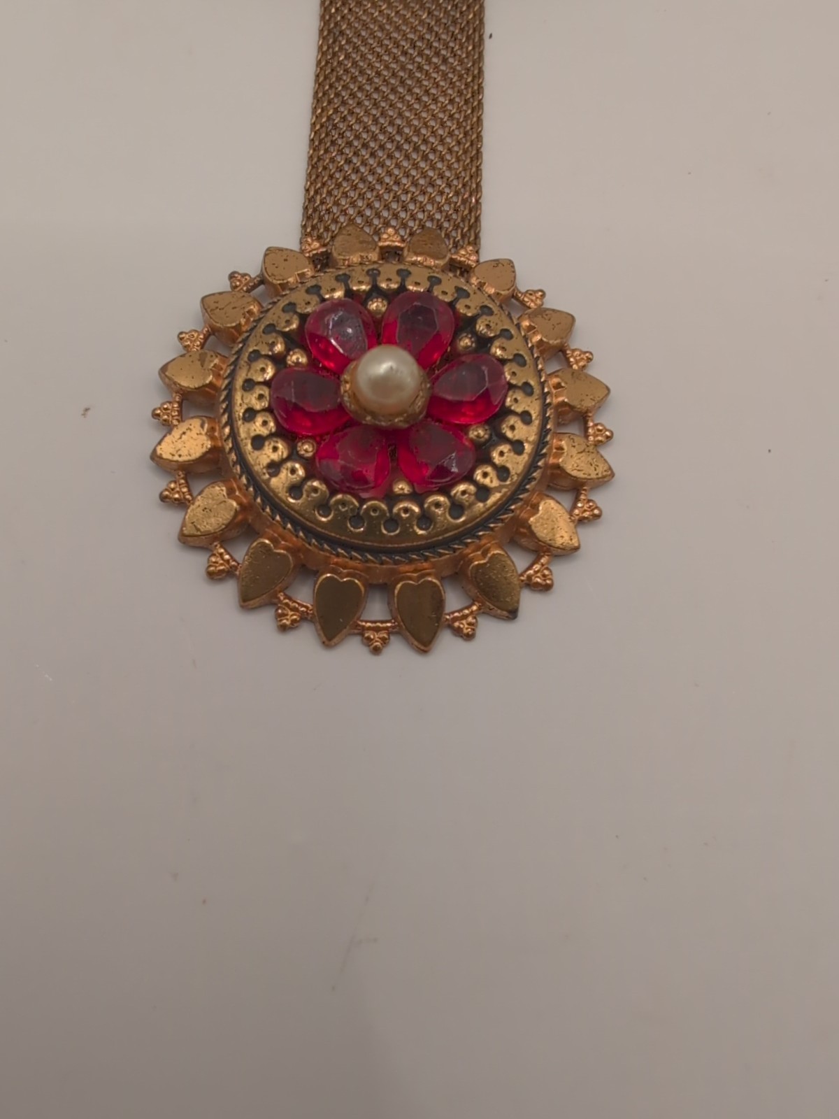 Antique Victorian Mesh & Rhinestone 2 Piece Brooch/ Pin Red White & Blue Hearts