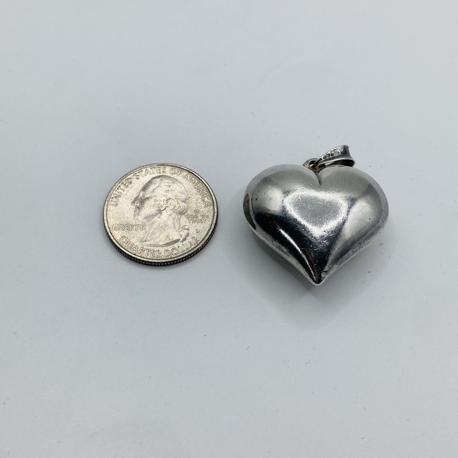 Vintage Large Puff Heart Pendant 925 Sterling Silver 6.6 grams