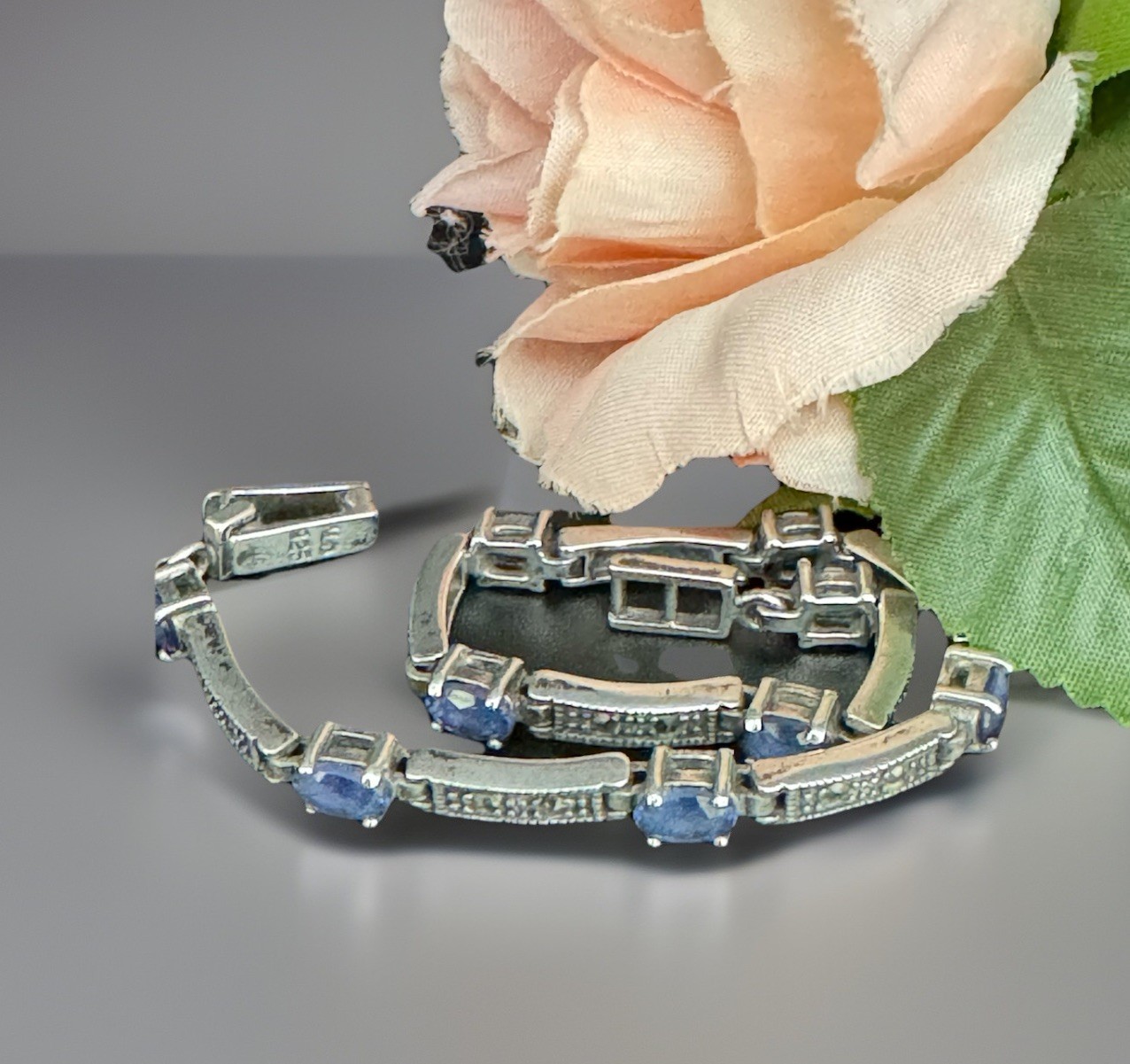 Charles Winston CW 925 Bracelet Amethyst‑Colored Glass Stones Sterling Silver